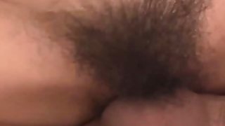 Hairy asian MILF rides his hard cock