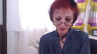 Skinny granny strips and shows off