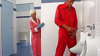 Mature sex in toilet