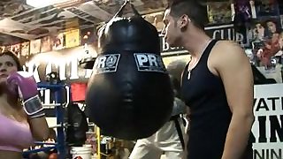 Boxer gets knockout by big tits babe..
