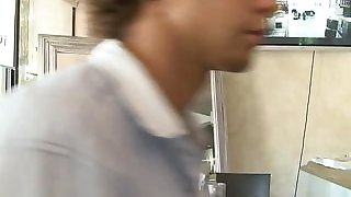 Blonde MILF waiter fucked by young guy..