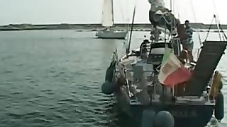 Hot brunette fucked at sea by an old man